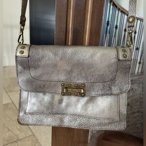 Campomaggi Teodorano Silver Metallic Leather Crossbody Shoulder Bag RARE HTF